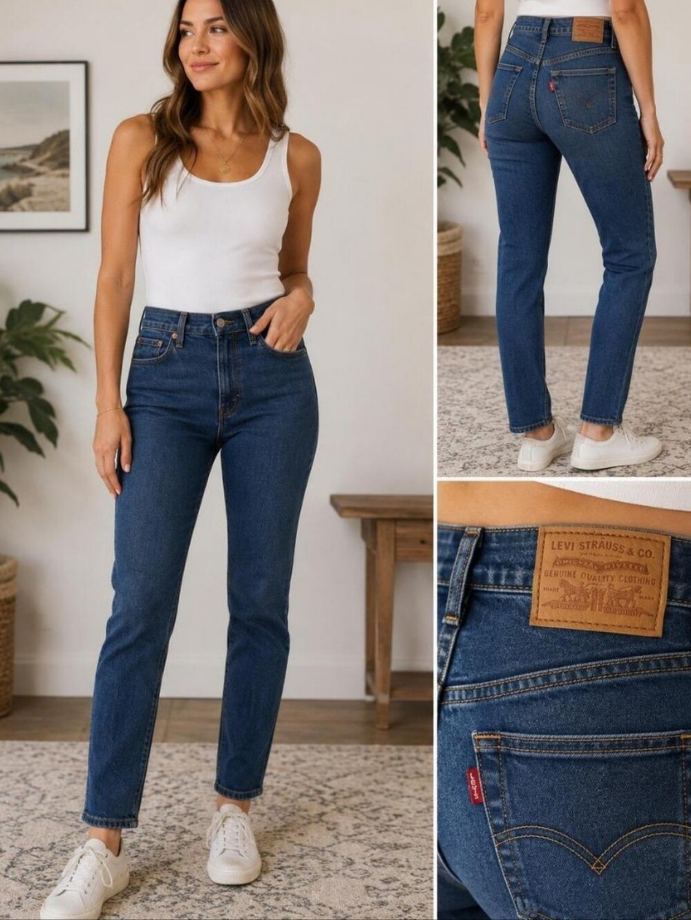 Levi’s Wedgie Straight Leg Jeans Dark Wash High Rise 27.5" Inseam Stretch Denim